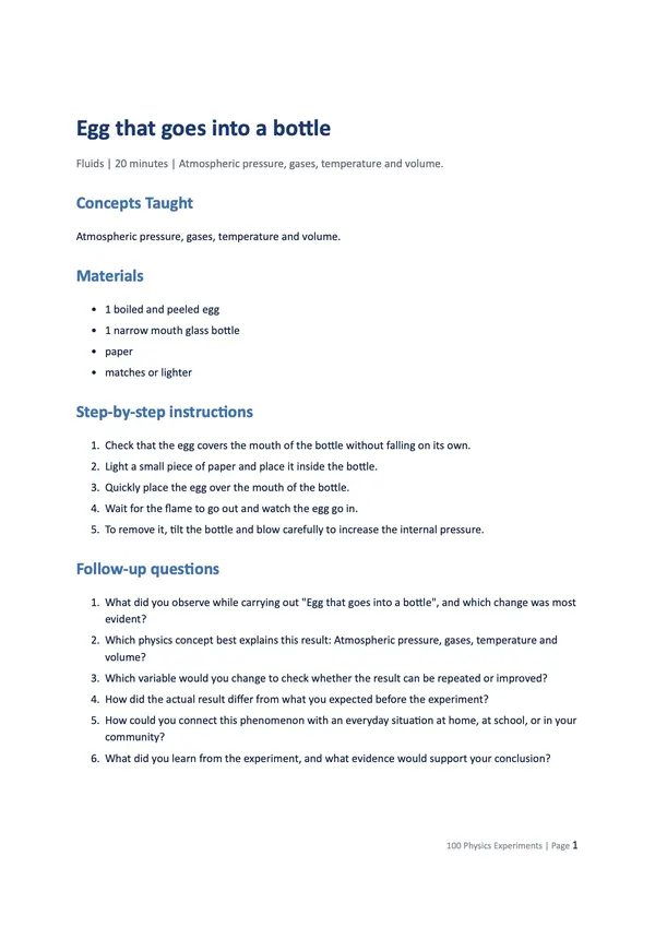 Printable A4 experiment page